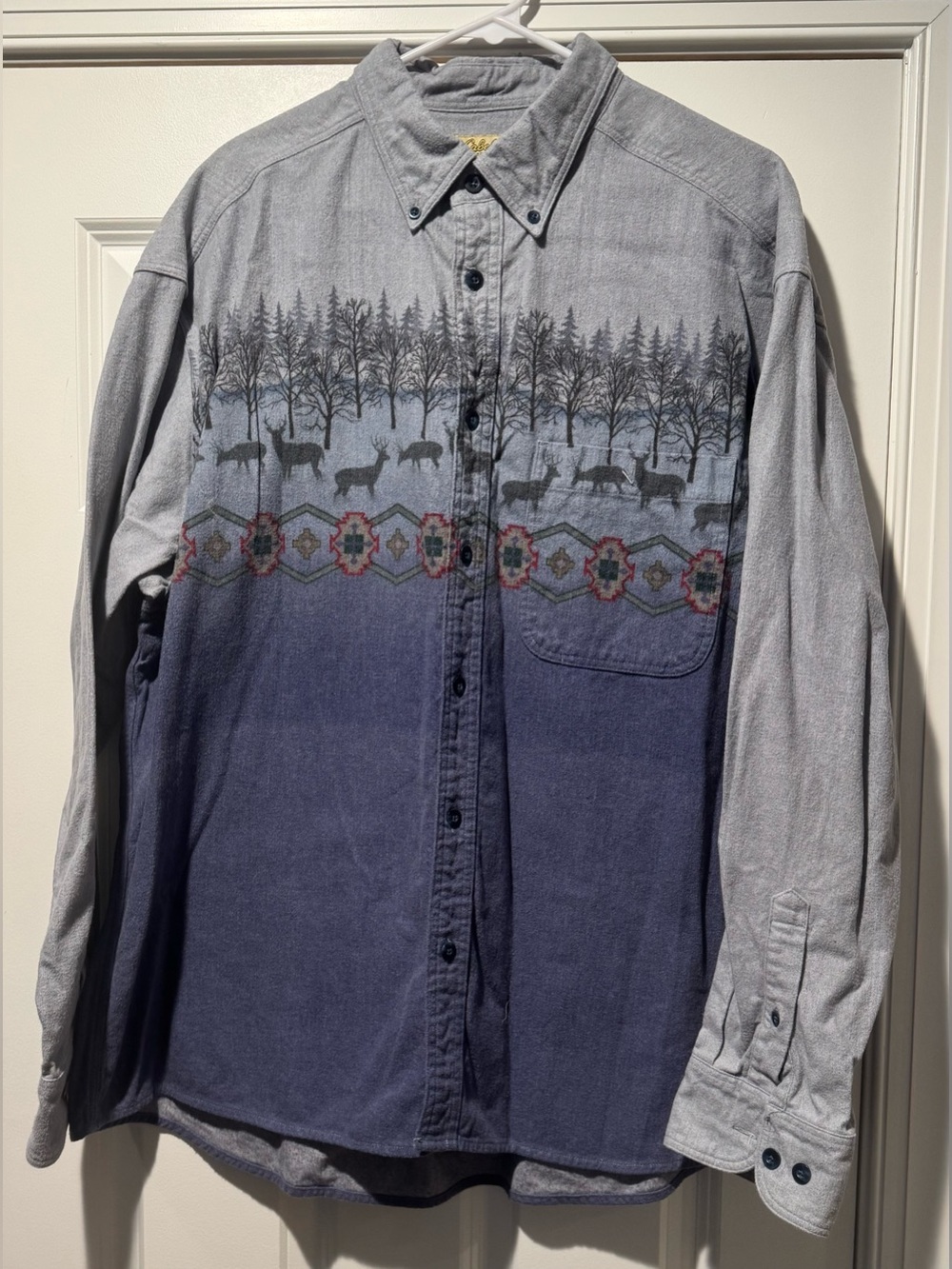Cabela's Gray and Navy Woodland Deer Button-Down Shirt